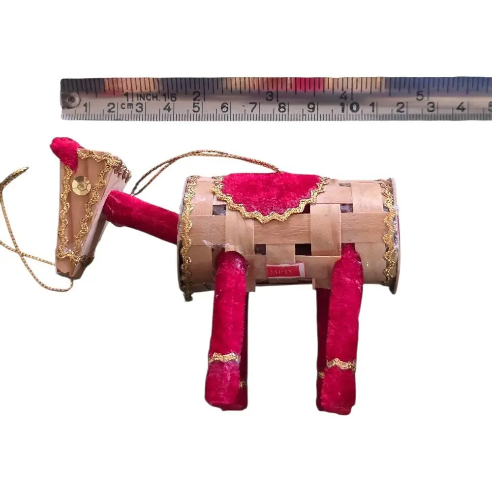 Vintage Japanese Horse Ornament Woven straw and Velvet Handmade 1973 Decor